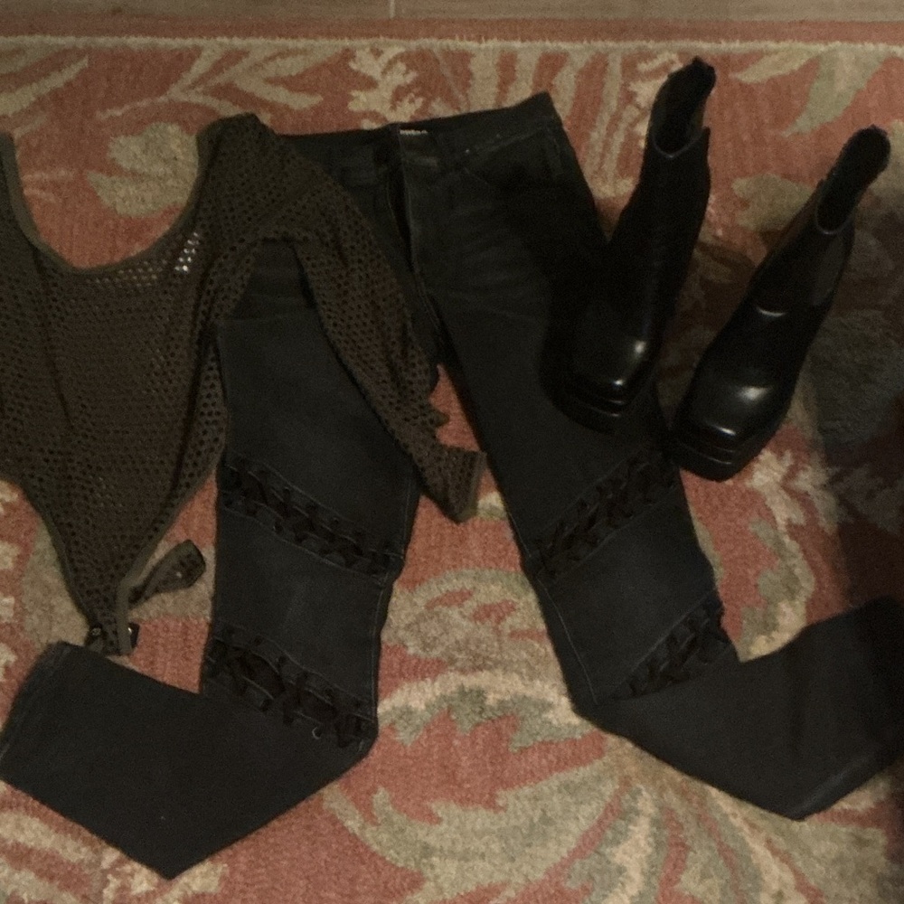 Express Black Mesh Bodysuit and Pants.  DOES NOT INCL BOOTS